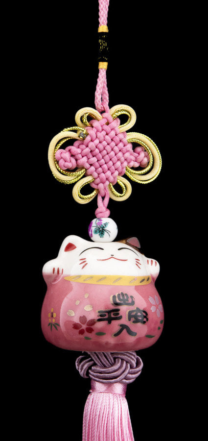 Suspension Décorative Maneki Neko Rose – Chat Japonais en Céramique - Taliseman Japonais