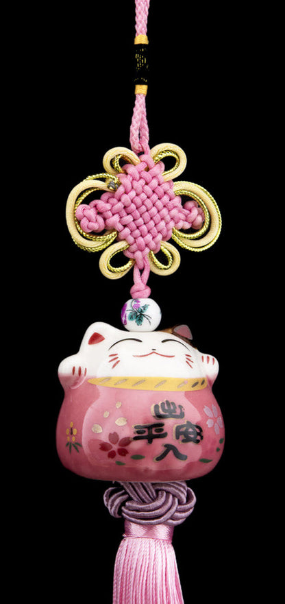 Suspension Décorative Maneki Neko Rose – Chat Japonais en Céramique - Taliseman Japonais