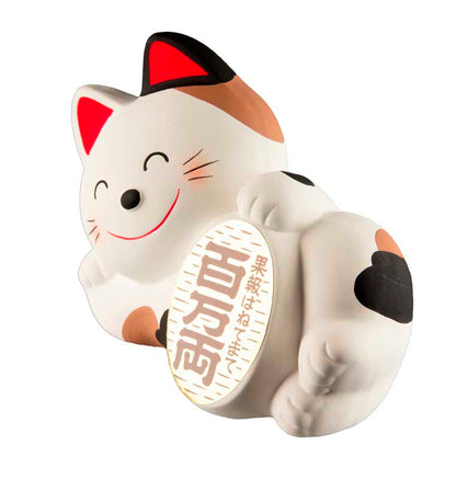 Tirelire Chat Japonais Maneki-Neko Couché avec Koban Doré