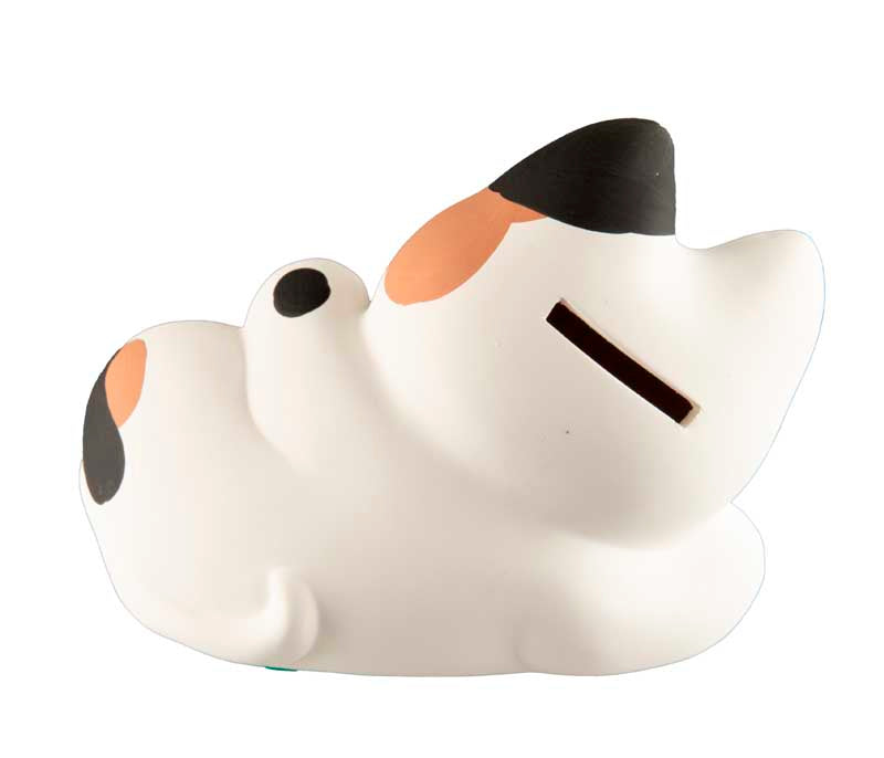 Tirelire Chat Japonais Maneki-Neko Couché avec Koban Doré