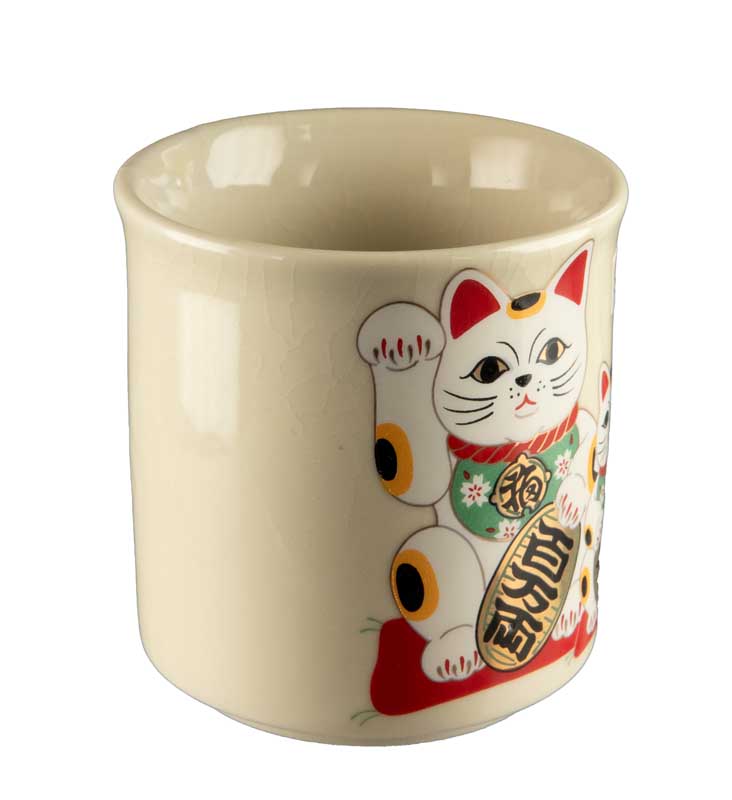 Mug Japonais Maneki Neko en Céramique Craquelée – Fabriqué au Japon