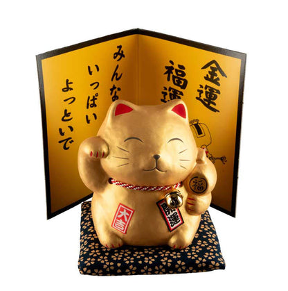 Tirelire Chat Japonais Maneki-Neko Doré Daikichi