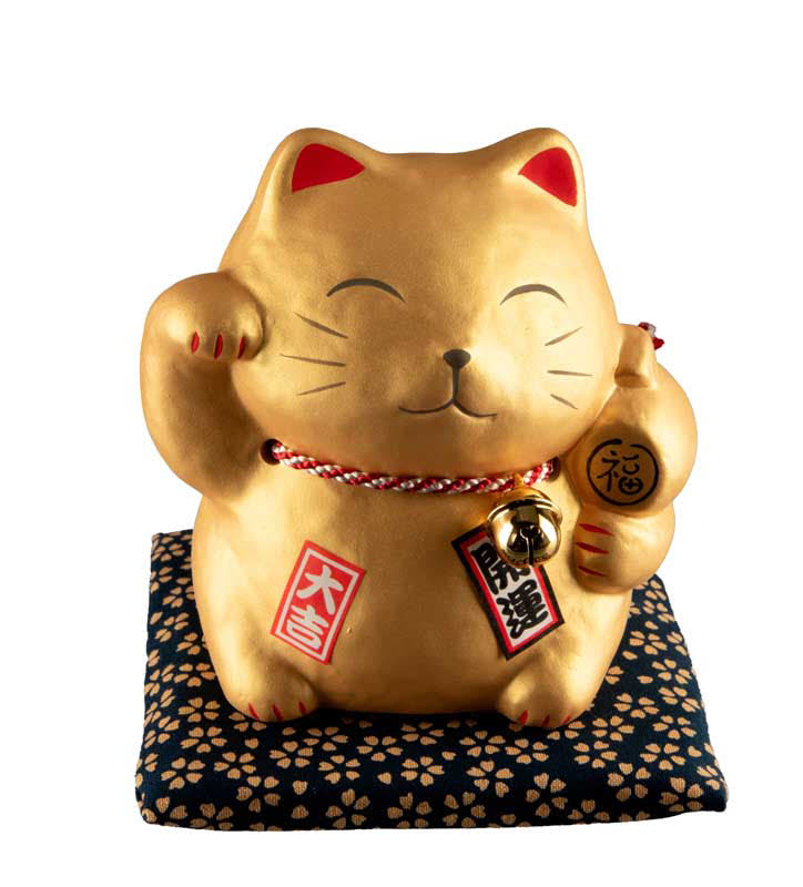 Tirelire Chat Japonais Maneki-Neko Doré Daikichi