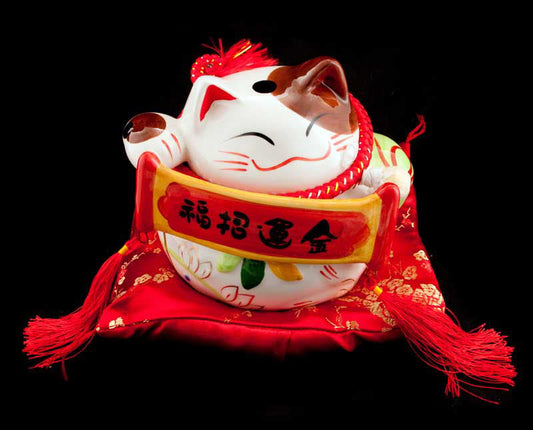 Tirelire Chat Japonais Maneki-Neko en Céramique 17 cm