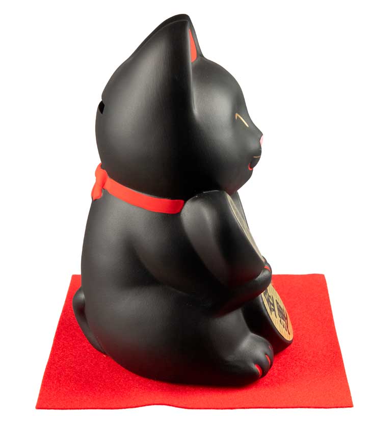 Tirelire Chat Japonais Maneki-Neko Noir aux 6 Pièces