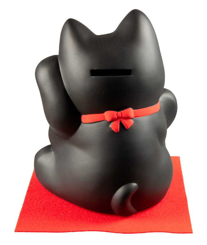Tirelire Chat Japonais Maneki-Neko Noir aux 6 Pièces