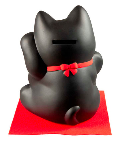 Tirelire Chat Japonais Maneki-Neko Noir aux 6 Pièces