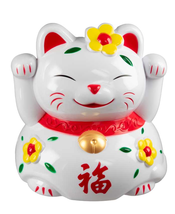 Grande Tirelire Chat Japonais Maneki-Neko Blanc 21 cm