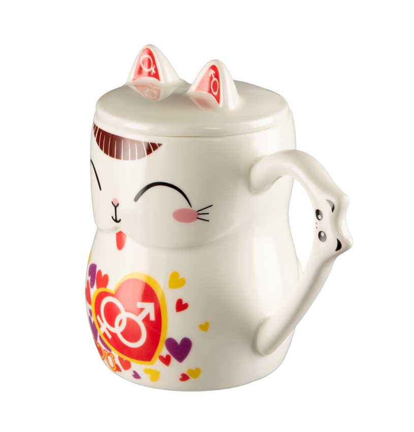 Tasse Chat Maneki Neko "I Love You" en Porcelaine avec Couvercle
