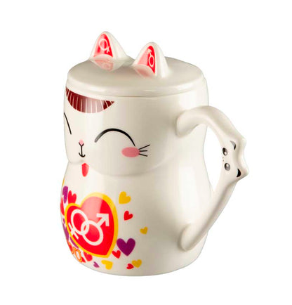Tasse Chat Maneki Neko "I Love You" en Porcelaine avec Couvercle