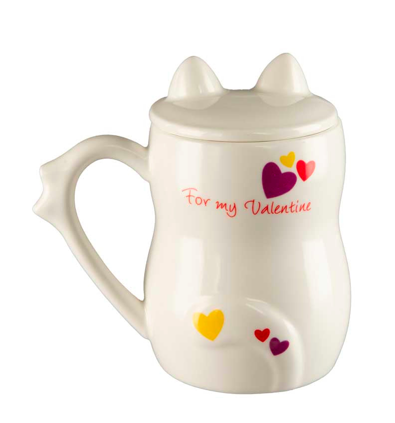 Tasse Chat Maneki Neko "I Love You" en Porcelaine avec Couvercle