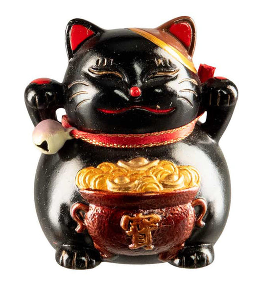 Figurine Chat Maneki-Neko Noir en Résine – Décoration Kawaii 5,5 cm