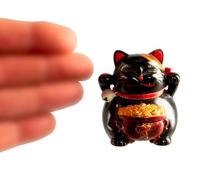 Figurine Chat Maneki-Neko Noir en Résine – Décoration Kawaii 5,5 cm