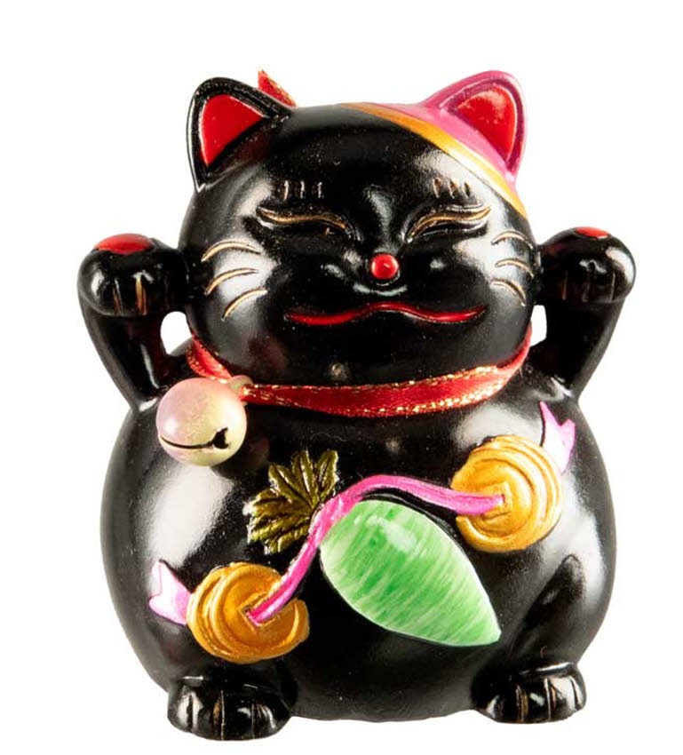 Figurine Chat Maneki-Neko Noir en Résine – Décoration Kawaii 5,5 cm