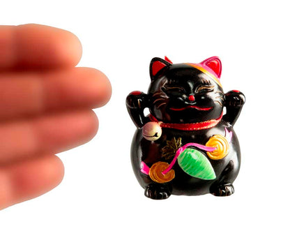 Figurine Chat Maneki-Neko Noir en Résine – Décoration Kawaii 5,5 cm
