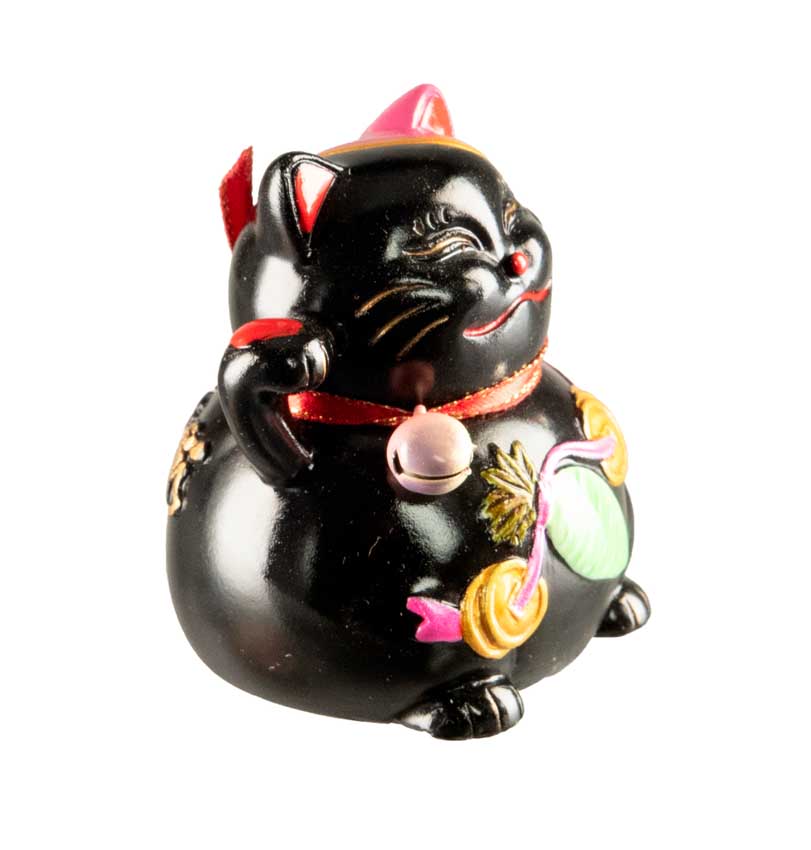 Figurine Chat Maneki-Neko Noir en Résine – Décoration Kawaii 5,5 cm
