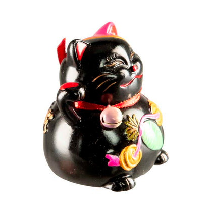 Figurine Chat Maneki-Neko Noir en Résine – Décoration Kawaii 5,5 cm