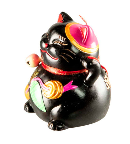 Figurine Chat Maneki-Neko Noir en Résine – Décoration Kawaii 5,5 cm