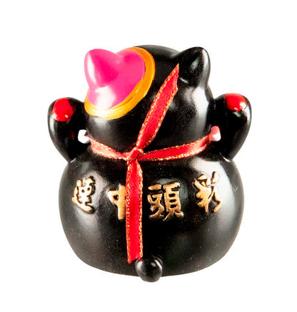 Figurine Chat Maneki-Neko Noir en Résine – Décoration Kawaii 5,5 cm