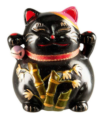 Figurine Chat Maneki-Neko Noir en Résine – Décoration Kawaii 5,5 cm