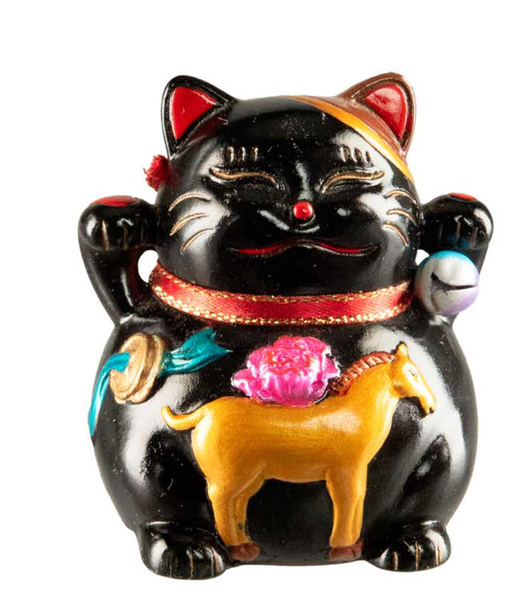 Figurine Chat Maneki-Neko Noir en Résine – Décoration Kawaii 5,5 cm
