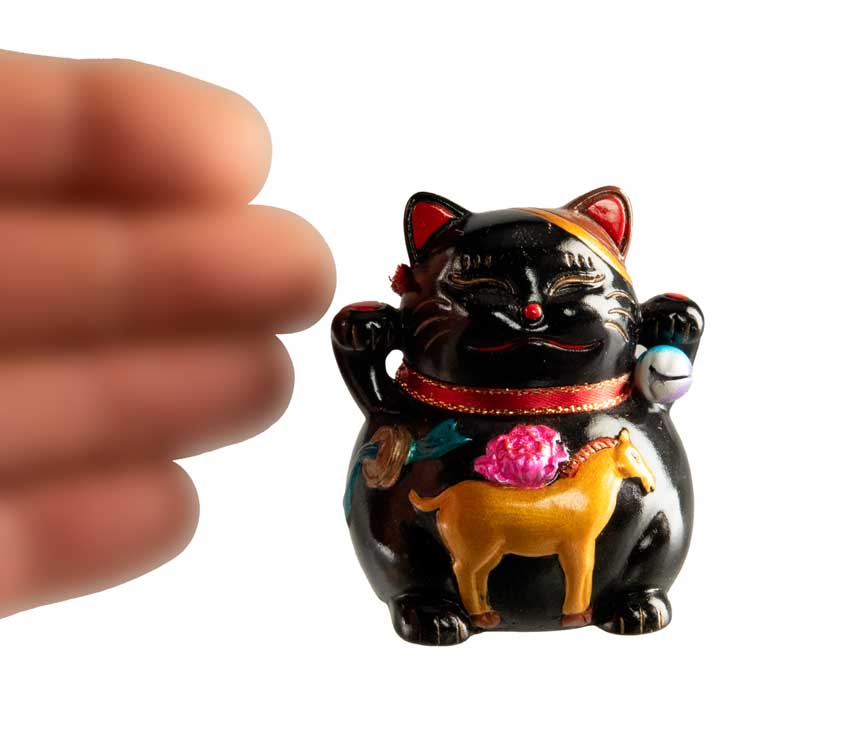 Figurine Chat Maneki-Neko Noir en Résine – Décoration Kawaii 5,5 cm