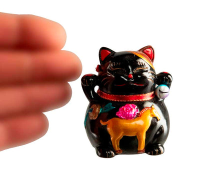 Figurine Chat Maneki-Neko Noir en Résine – Décoration Kawaii 5,5 cm