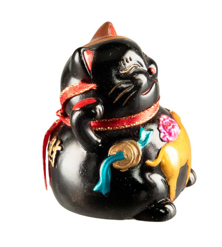 Figurine Chat Maneki-Neko Noir en Résine – Décoration Kawaii 5,5 cm