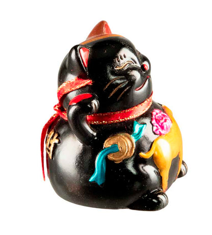 Figurine Chat Maneki-Neko Noir en Résine – Décoration Kawaii 5,5 cm