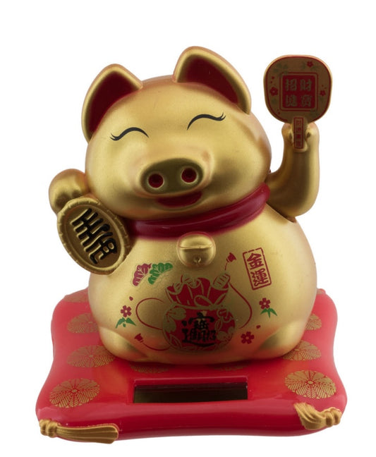 Cochon Doré Solaire – Figurine Animée de Style Maneki Neko