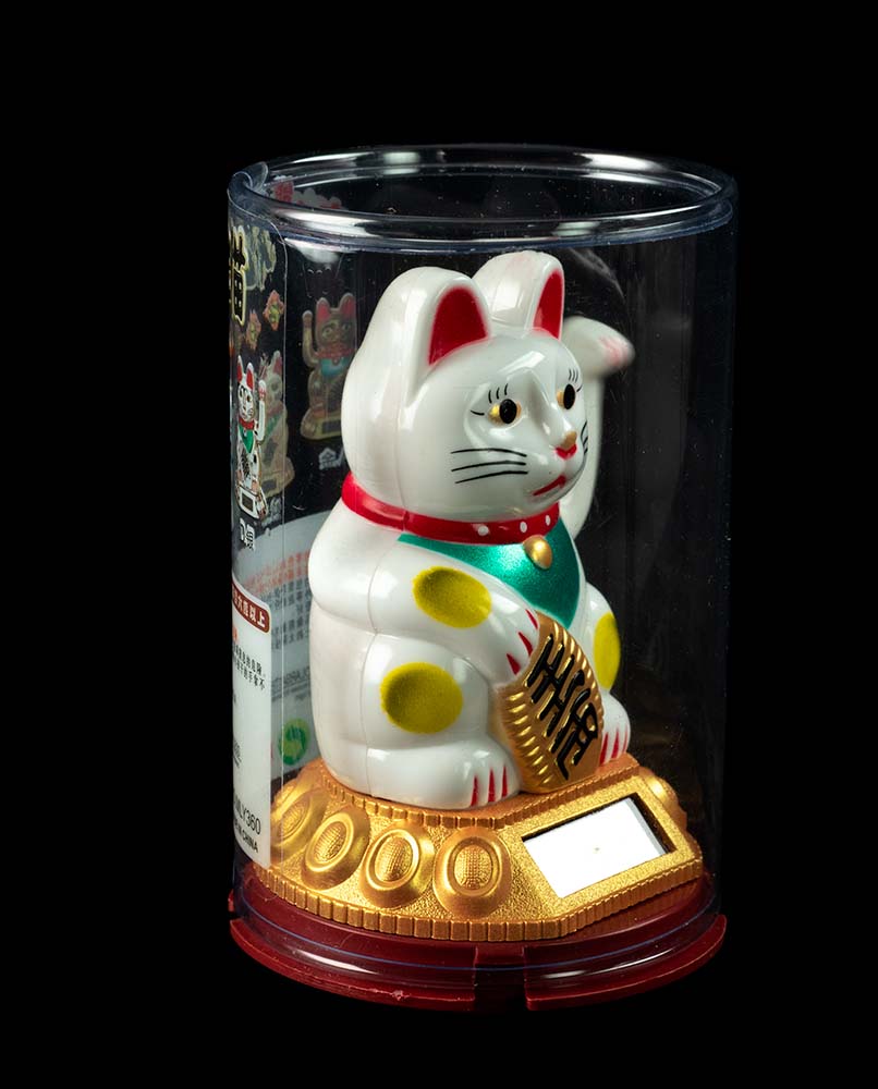 Chat Japonais Maneki Neko Blanc – Statuette Solaire Porte-Bonheur