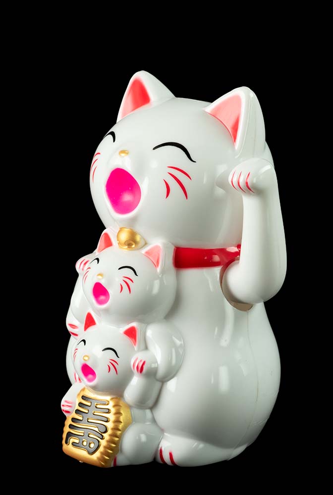 Famille de Chats Maneki Neko Blanc  – Figurine Animée à Pile 14 cm
