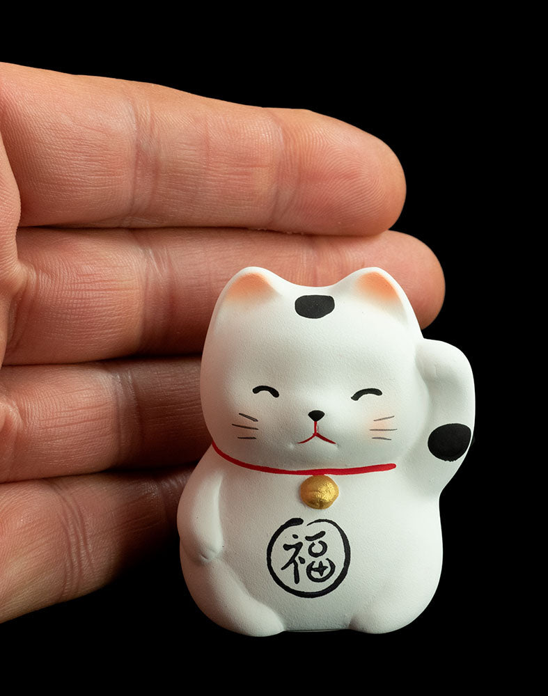 Figurine Maneki-neko Blanc Fuku – Chat Japonais du Bonheur 5 cm