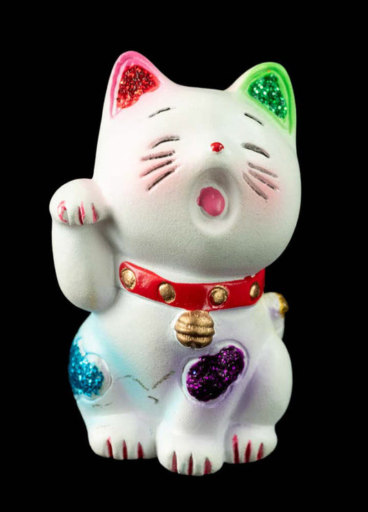 Figurine Maneki Neko Blanc – Mini Chat Japonais en Résine