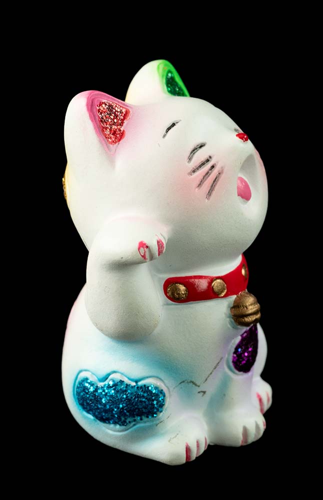 Figurine Maneki Neko Blanc – Mini Chat Japonais en Résine