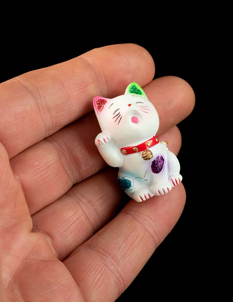 Figurine Maneki Neko Blanc – Mini Chat Japonais en Résine