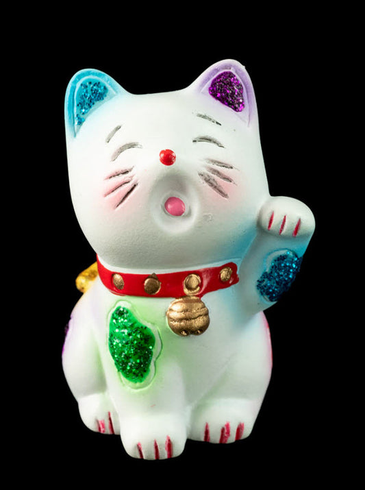 Figurine Chat Chinois Baby Maneki Neko Blanc – Mini Statuette en Résine