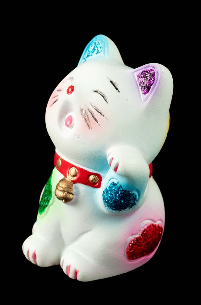 Figurine Chat Chinois Baby Maneki Neko Blanc – Mini Statuette en Résine