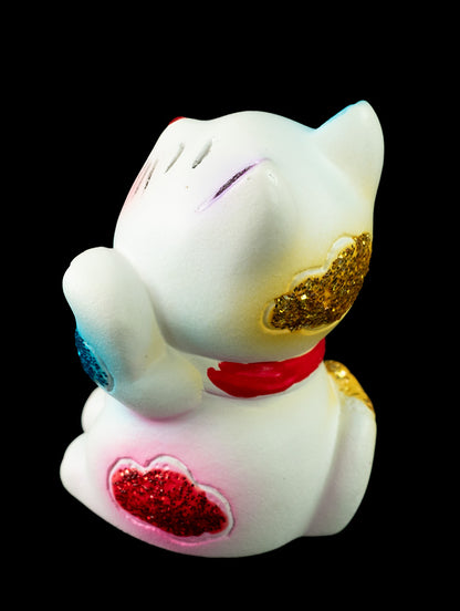 Figurine Chat Chinois Baby Maneki Neko Blanc – Mini Statuette en Résine