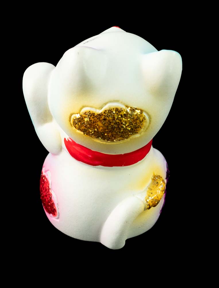 Figurine Chat Chinois Baby Maneki Neko Blanc – Mini Statuette en Résine