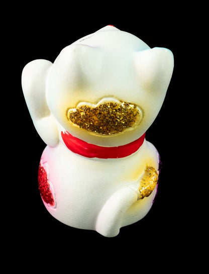 Figurine Chat Chinois Baby Maneki Neko Blanc – Mini Statuette en Résine