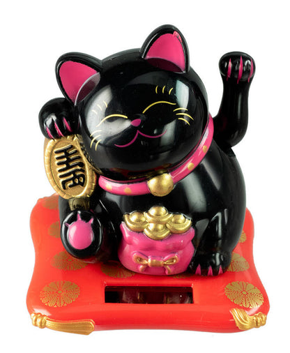 Figurine Maneki Neko Baby Solaire Noir – Chat Chinois Animé 7,5 cm