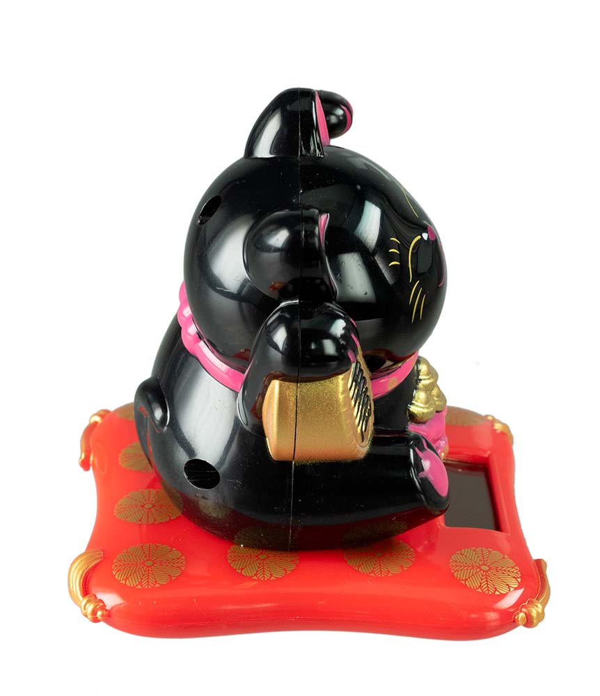 Figurine Maneki Neko Baby Solaire Noir – Chat Chinois Animé 7,5 cm