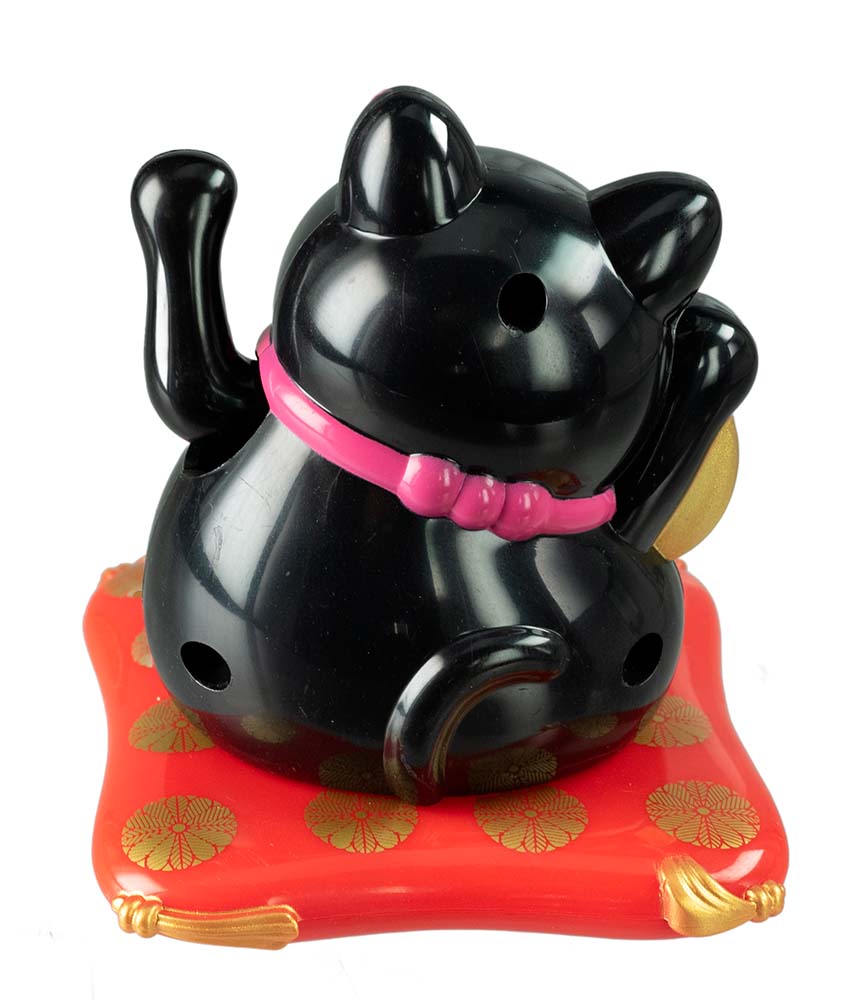 Figurine Maneki Neko Baby Solaire Noir – Chat Chinois Animé 7,5 cm