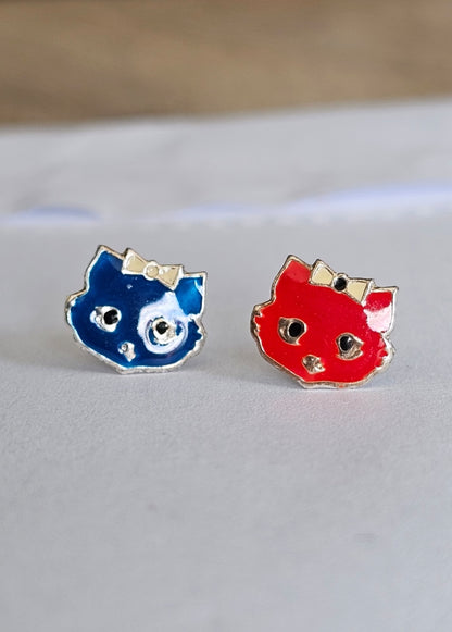Boucles d'Oreilles Chat Japonais Maneki-Neko Rouge en Argent 925