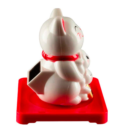 Chat Japonais Maneki Neko Blanc Famille et Chatons  – Figurine Solaire Animée