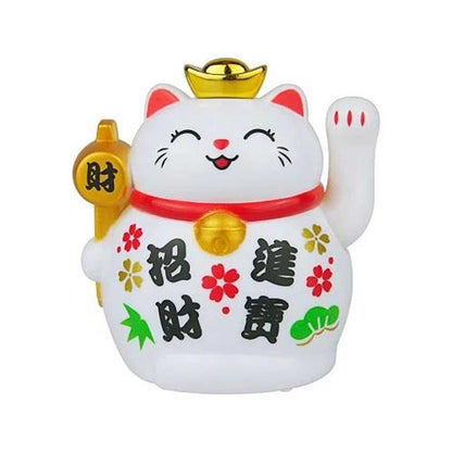Chat Japonais Maneki Neko Blanc avec Lingot 40801 – Figurine Solaire Animée