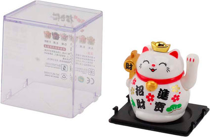 Chat Japonais Maneki Neko Blanc avec Lingot 40801 – Figurine Solaire Animée
