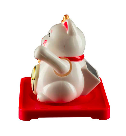 Chat Japonais Maneki Neko Blanc avec Poisson – Figurine Solaire Animée