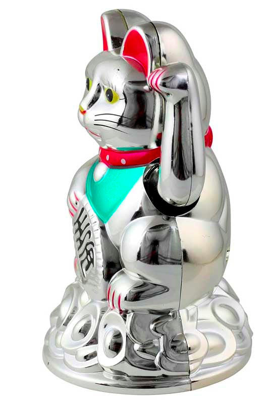 Chat Chanceux Maneki Neko Chrome – Figurine Animée à Pile 16 cm